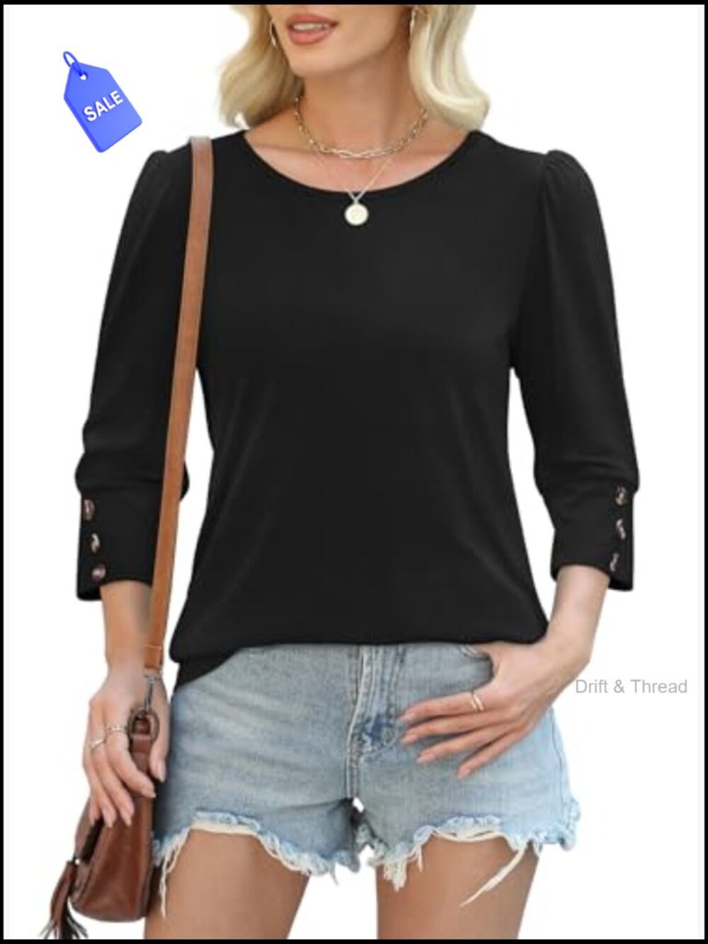 Womens 3/4 Sleeve Button Blouse Dressy Casual Tunic Top - Picture 3 of 7